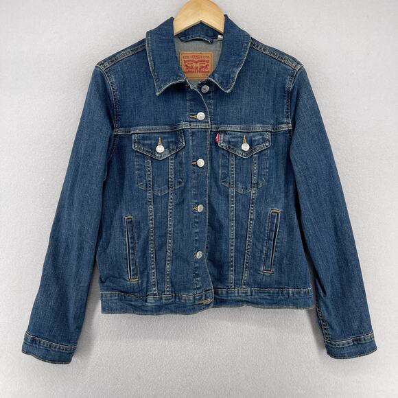 LEVIS Jacket Womens XL Trucker Red Tab Original Denim Cotton Stretch Blue - Picture 1 of 16